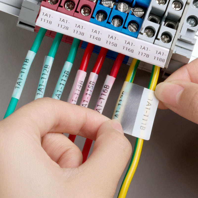 MakeID EP53 Labels, Self-Laminating Wire Wrap for Electrical&Datacom Cable, Integrated PE Labels with Ribbon Cartridge for EP53 Portable Industrial Label Maker 1 in H x 2 in W(100pcs)