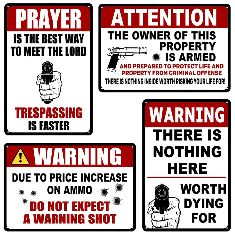 4 Pack Funny No Trespassing Sign Gun Signs No Tresspassing Private Property Metal Tin Signs Warning Signs For Property Warning Signs For Home Funny No Trespassing Signs Private Property 8x12 Inch white black