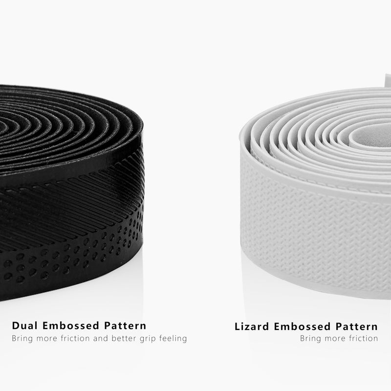 Thinvik Bike Handlebar Tape, PU&EVA Bicycle Bar Tape, Shock Absorbing, Anti-Slip Bar Tape, Enhance Bike Grip for Gravel & Road Bikes, Black, 2 Pack Lizard Embossed Pattern - Black