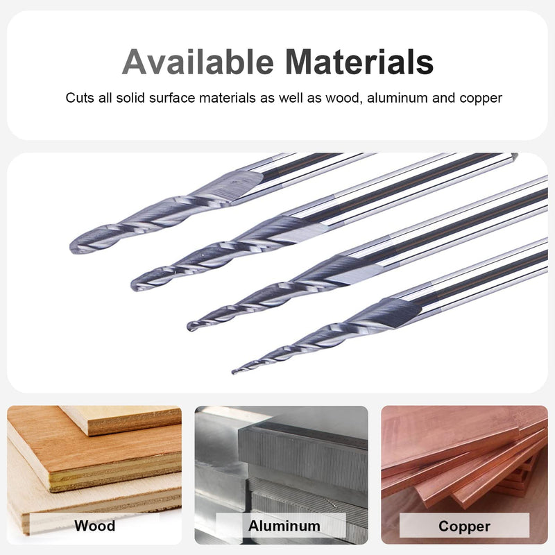 [Australia - AusPower] - SpeTool Set of 4 2 Flute Ball End Mills with Conical Tip Milling Cutter CNC Engraving R0.25 mm - 1.0 mm 3.175 mm (1/8 Inch) Shank Solid Carbide Cutter for Router with TiAlN Coating for 2D 3D Engraving 