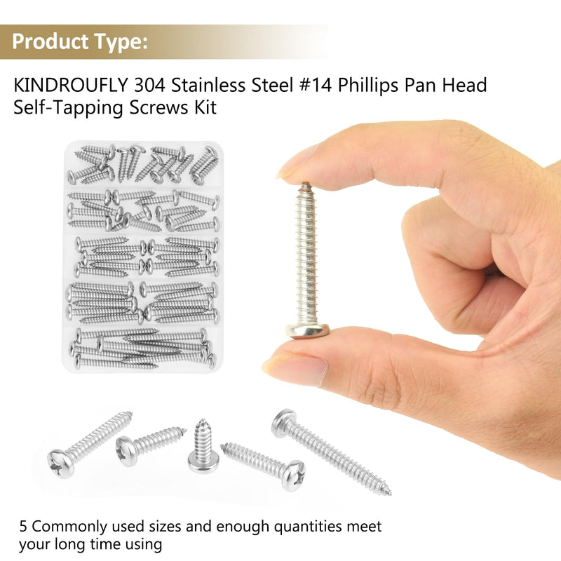 [Australia - AusPower] - 50 Pieces #14 x 3/4" 1" 1-1/4" 1-1/2" 2" Phillips Pan Head Self-Tapping Screws, Wood Screws Assortment Kit, 304 Stainless Steel 