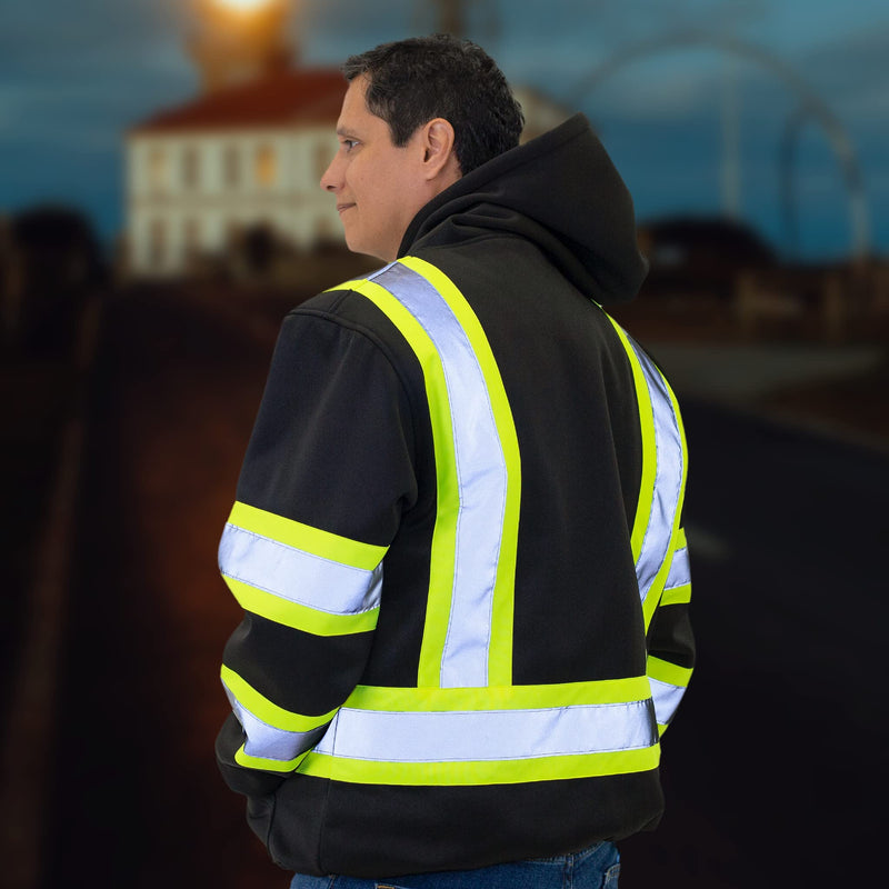 JORESTECH Hi-Visibility Full-Zip Safety Hoodie, ANSI/ISEA Compliant Reflective Work Sweater, 100% Polyester X-Large Black