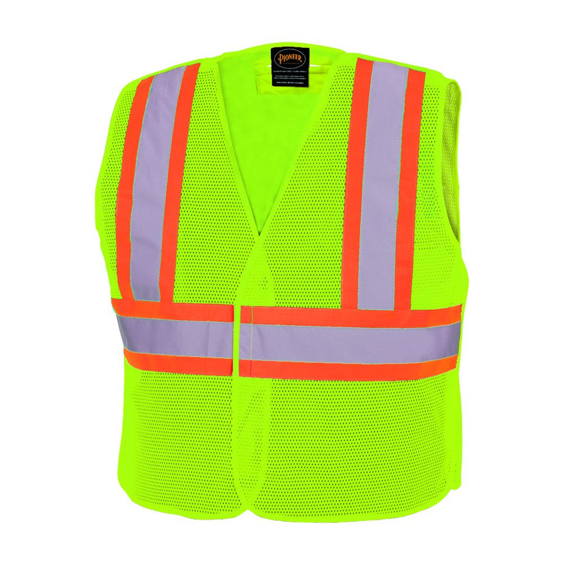 Pioneer High Visibility Mesh Tear-Away Safety Vest with Adjustable Front, Reflective Tape, Yellow/Green, Unisex, S/M, V1030560U-S/M Small-Medium