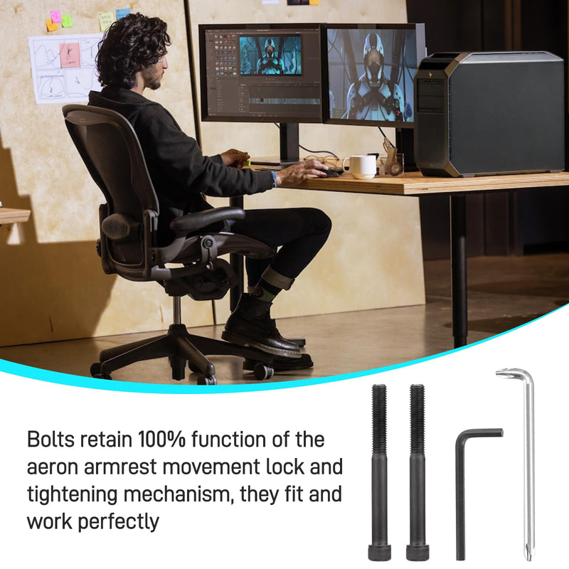 [Australia - AusPower] - Alloy Steel Arm Bolts for Herman Miller Aeron Chair Replacement Kit, with Hexagon Spanner - 2 Pack(Black) 