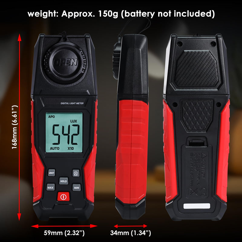 [Australia - AusPower] - Light Meter Digital Illuminance Light Lux Meter Handheld with Large LCD Display, Data Hold, Backlight, Max Reading 0.1 to 200,000 LUX Fast Response High Accuracy for Indoor & Outdoor Light Measurement 