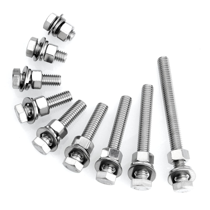 [Australia - AusPower] - (8 Sets) 3/8-16x1" Hex Head Stainless Steel Bolts and Nuts with Flat & Lock Washers, 304 Stainless Steel 18-8, Fully Threaded, 3/8 Bolt (8Sets) 3/8-16x1" 
