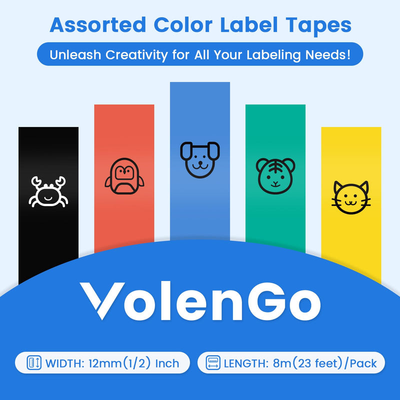 [Australia - AusPower] - Classic Color BZ Tapes for D210S H1100 E1000 Label Maker, 12mm 0.47 Laminated CHIP Label Tapes Refills, Black(3B35Z) Red(3B41Z) Blue(3B51Z) Yellow(3B61Z) Green(3B71Z), 5-Packs Classic Color 12mm x 8m (0.47" x 26.24ft.) 