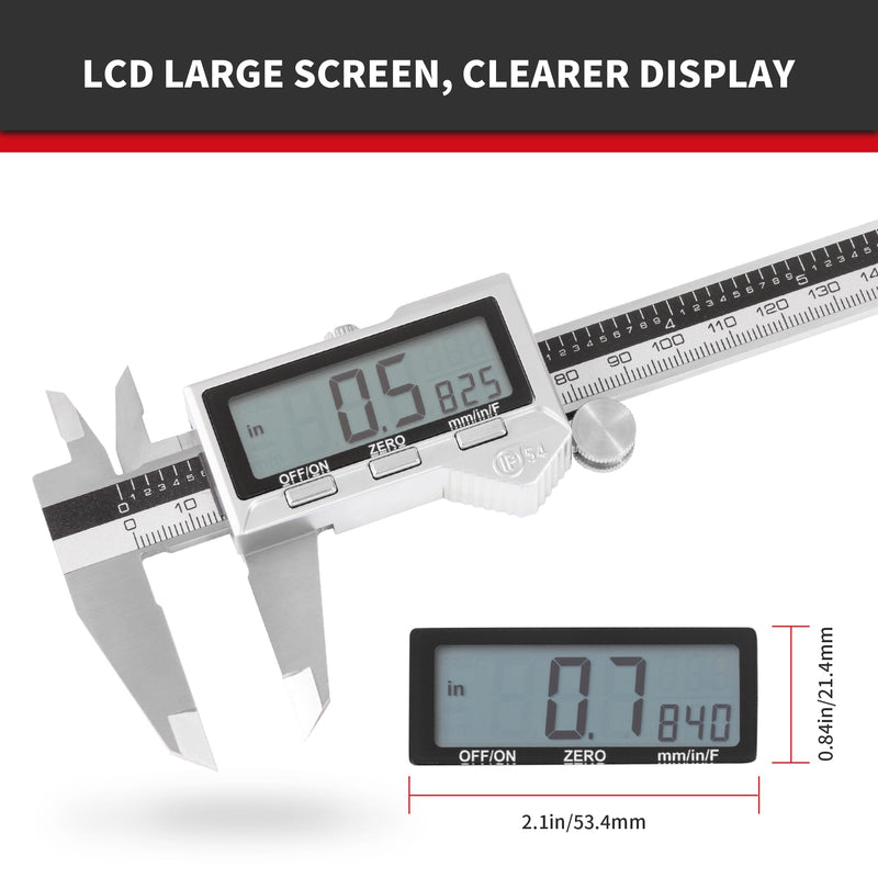 8 Inch/ 200mm IP54 Grade Stainless Steel Digital Caliper & Stainless Steel Rule, Inch/Millimeter/Fraction Conversion, Large LCD Screen IP54 8"