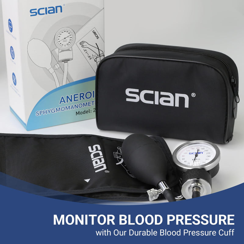 [Australia - AusPower] - SCIAN Manual Blood Pressure Cuff - Aneroid Sphygmomanometer with European Cuff 8.7-16.5" and D-Ring, Come with Carrying Bag for Nurse Doctor Senior Adult, Black 