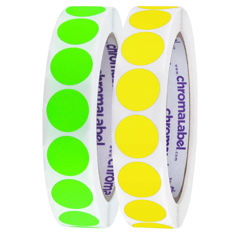 ChromaLabel 3/4 Inch Removable Color Code Fluorescent Green and Yellow Dot Kit, 2 Rolls, 1000/Roll 3/4" 2 Colors - Fluoresc Green and Yellow