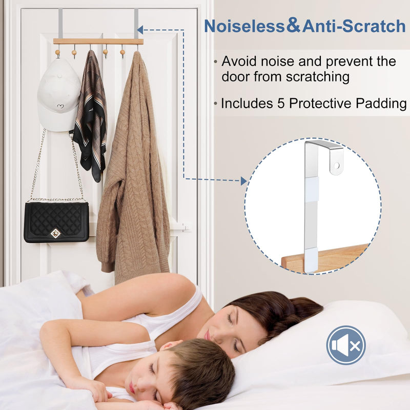 [Australia - AusPower] - TOPIA HANGER Over The Door Hooks for Hanging, Towel Hooks Towel Racks for Bathroom, Coat Hooks Coat Rack Over The Door Organizer Hanging, Wooden Door Hangers for Coat Towel Hat Purse CT71N Natural 1 Pack 