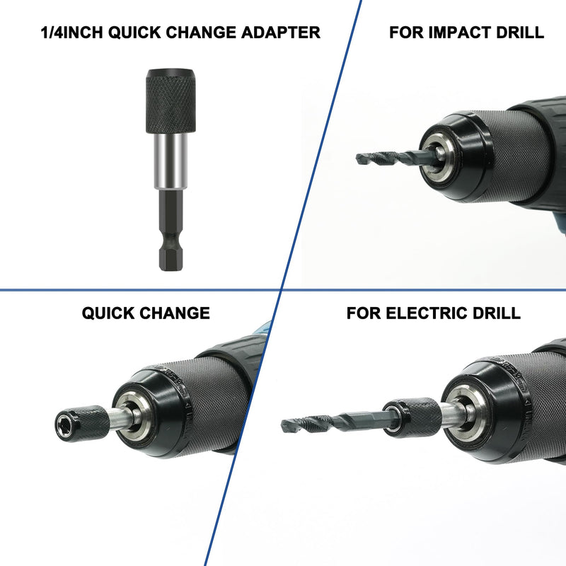 [Australia - AusPower] - Combination Drill and Tap Bit Set with Quick-Change Adapter of 13Pcs, 6 SAE Sizes: 6-32NC to 1/4-20NC, 6 Metric Sizes: M3 to M10,Suitable for Drilling Tapping Threading Countersinking 