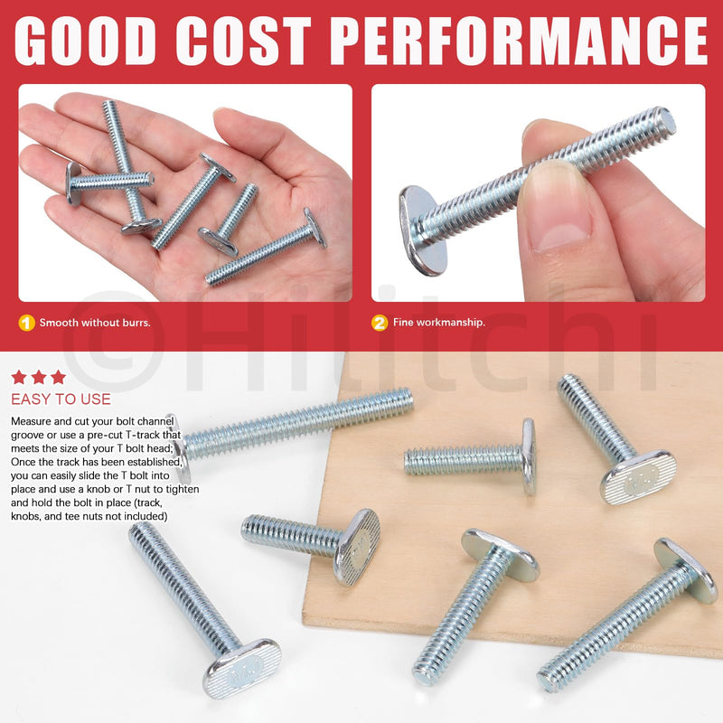 [Australia - AusPower] - Hilitchi 40Pcs 5Sizes Tee Bolt Set 1/4"-20 T Bolts T Track Bolts Jig Bolts T Bolt Set T Slot Bolts T Slot Drop-in Sliding Bolts Long T Slot Bolts for Woodworking Jigs 