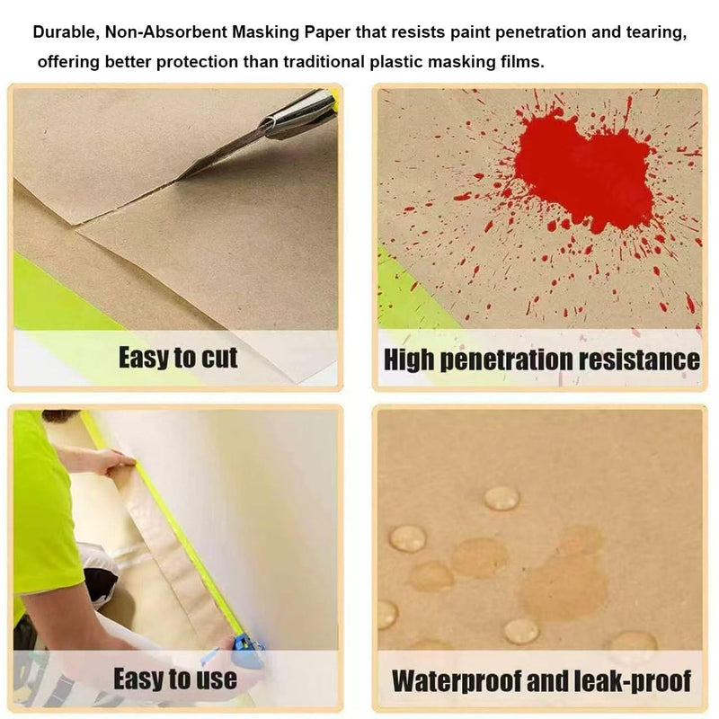 Pre-Taped Masking Paper with Dispenser - 12" x 50' Painters Paper and Tape for Painting House, Furniture, Cars Auto Body (1 Dsp 1Tape 2 Refills: 12" x50') 1 Dsp 1Tape 2 Refills: 12"x50'