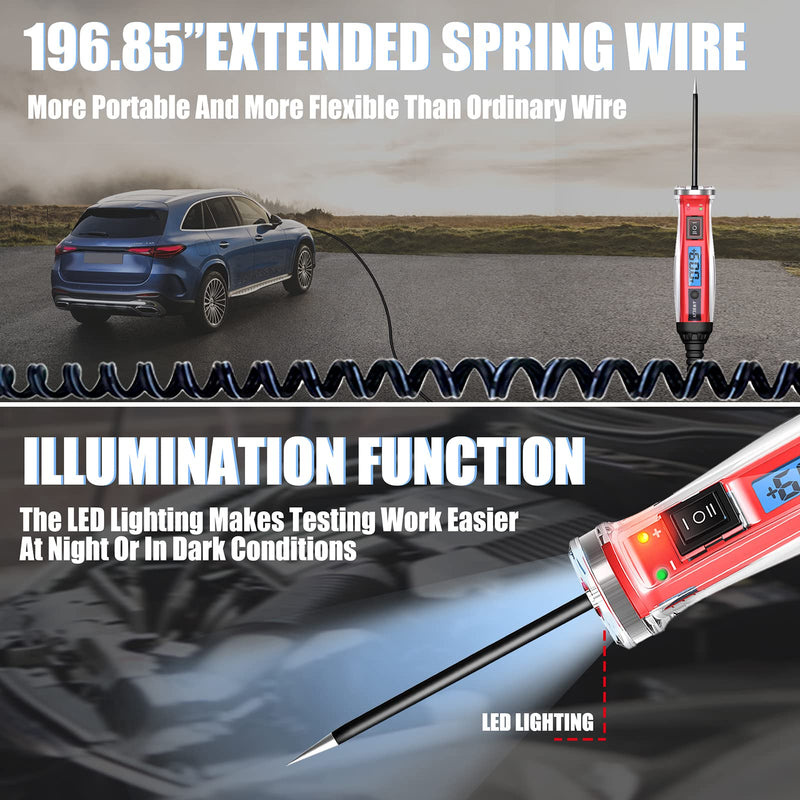 [Australia - AusPower] - Power Circuit Probe Tester, LCD Digital Automotive Test Light with Voltage Display&Illumination, DC Voltage Tester, Electrical System Tool, Relay Fuse Continuity Current Test. 