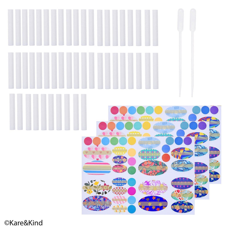 Kare & Kind Wick Replacement Kit - for Refillable Nasal Inhaler Tubes - Kit Contains: 50 Cotton Fiber Replacement Wicks, 78 Writable Stickers, 2 Mini Droppers - DIY Personal Health Care - NewNest Australia