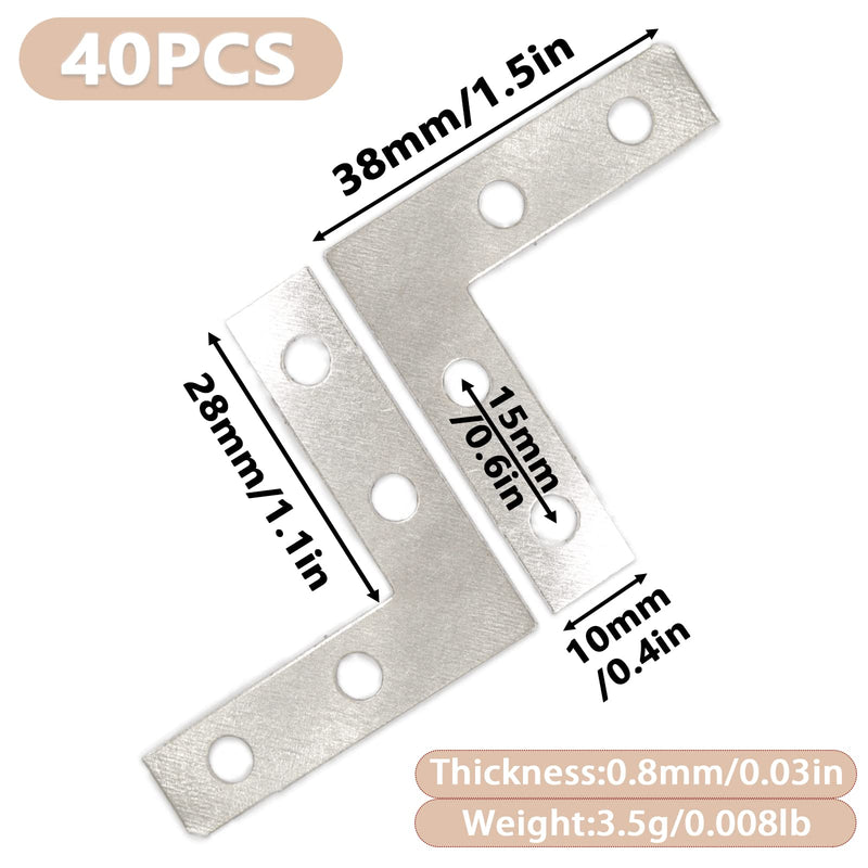 [Australia - AusPower] - 40 Pack Silver L Corner Brackets, 1.5x1.5inch Small Decorative Iron Corner Braces for Wood, Metal Flat Bracket Braces for Furniture, Shelf Support, Home and DIY Projects 