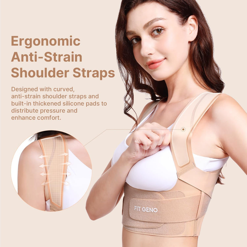 [Australia - AusPower] - Fit Geno Posture Corrector for Women Invisilite: Invisible Lightweight Back Brace for Neck Shoulder & Upper Back Pain Relief - Improve Posture Correct Hunchback Slouching Under Clothes Large Beige M/L (Under Bust 34"- 39") 