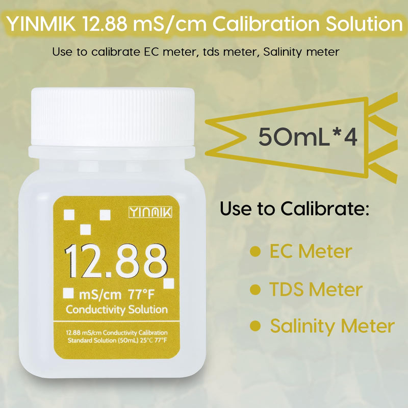 [Australia - AusPower] - 12.88 mS/cm Calibration Solution, Conductivity Salinity Calibration Fluid for Salinity Tester, EC Meter, TDS Meter, 7 in 1 Tester Standard Calibration, 4 Bottles of 50mL 12.88 mS/cm Solution 