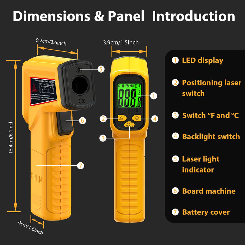 [Australia - AusPower] - FKM Infrared Thermometer Gun Non-Contact Laser Temperature Gun,-58°F~986°F(-50°C~530°C) AdjustableEmissivity,Digital Thermometer Gun for Industrial,Kitchen Cooking,Oven,Automotive,HVAC,Not for Human 
