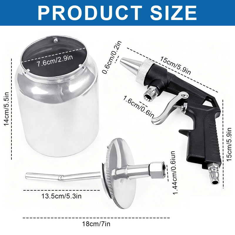 Sand Blaster Gun Compressed Air Working Pressure 6.5-8 Bar Sand Blaster Air Requirement 198 L/min, Sand Blaster, Jet Gun Suitable for Polishing, Rust Removal, Cleaning of Contaminants