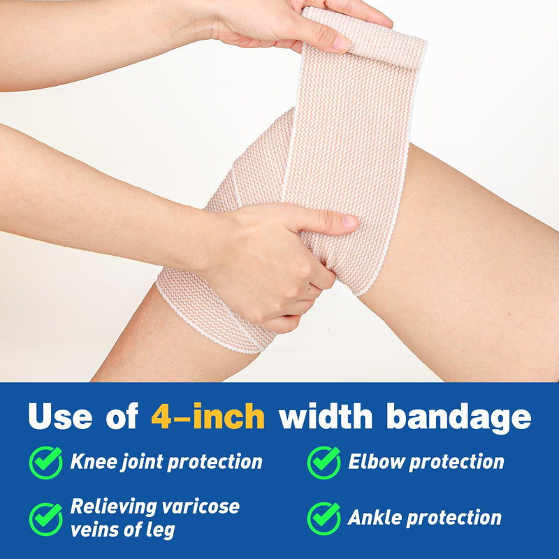 AZEN Premium 8 Pack Elastic Bandage Wrap (2x2", 2x3", 2x4", 2x6"), Compression Wrap Bandage for Legs, Ankle, Knee, Tummy, Body, Latex-Free, Lymphedema Wraps for Legs A-8p