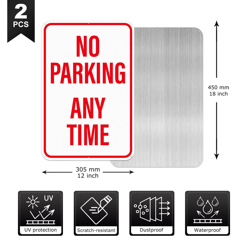 18" × 12" No Parking Anytime Sign Reflective Aluminum 2 Pack Rust Free Metal No Parking Signs for Driveway Business Garage Outdoor Red 12*18 No Parking