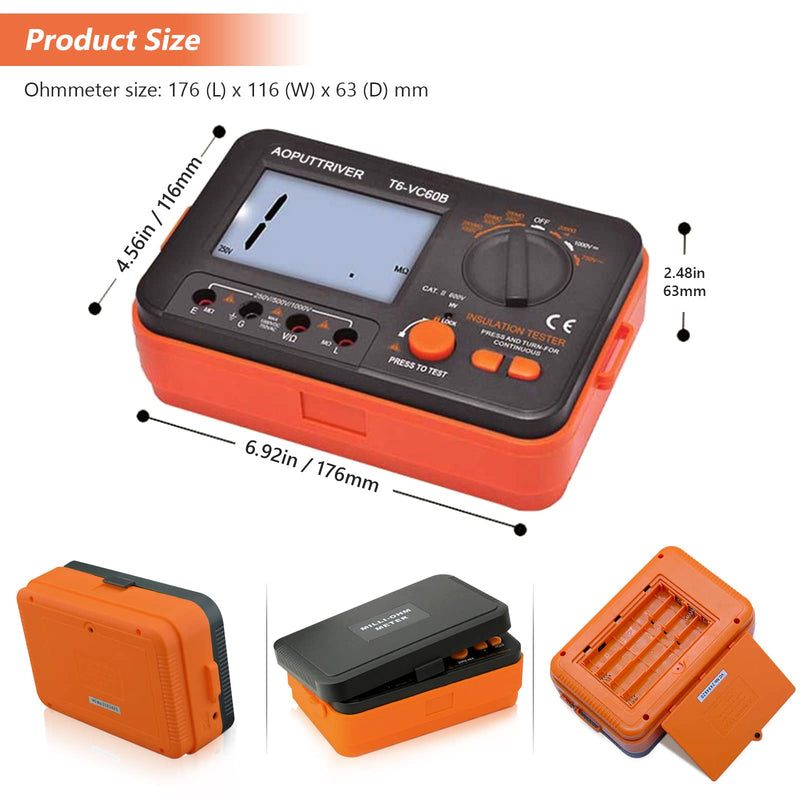 [Australia - AusPower] - Digital Insulation Resistance Tester, 1999 Counts Megohmmeter Large LCD Display Megohmmeter DC250/500/1000V AC750V, 200MΩ~2000MΩ with Backlight for Data Storage for Motor Cable 