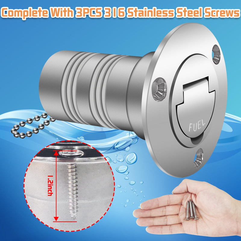 Boltigen 1-1/2"(38mm) Boat Gas/Fuel Deck Fill/Filler with Keyless Cap，1.5inch Stainless Steel Deck Filler Marine Hardware for Boat, Yacht, Caravan, Mirror- Polished Head Fuel 1-1/2''