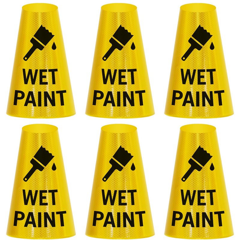 SmartSign 6-Pack "Wet Paint" Reflective Cone Message Sleeve Collar with Symbol, 360-Degree Visibility, Non-Adhesive Vinyl Signs for Traffic Safety Cones, 3-Side Print [Cone Not Included]