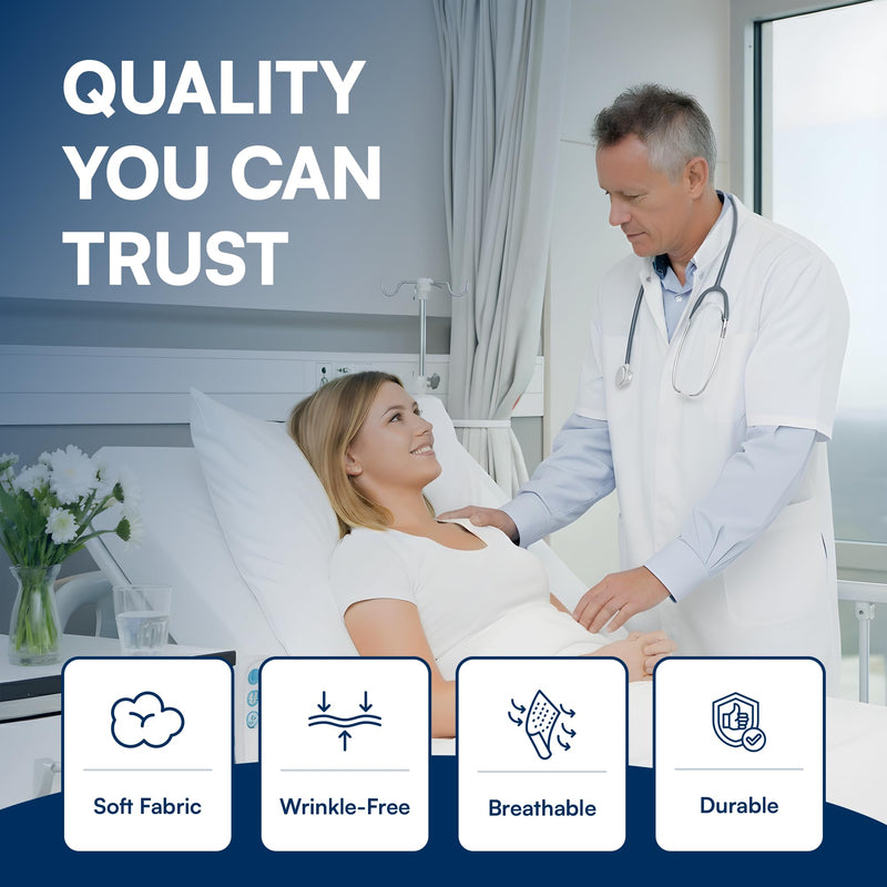 [Australia - AusPower] - Linteum Textile Supply Hospital Comfort Bundle - Blue Thermal Blanket 66x90 Inch (1-Pack) + White Classic Fitted Jersey Hospital Bed Sheets 36x84x16 Inches (2-Pack) 