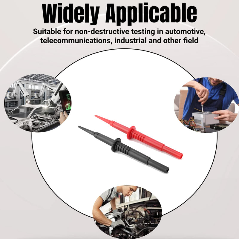 [Australia - AusPower] - 2Pcs(Black+Red) Slim-Reach Test Probe, Multimeter Testing Probe, Piercing Needles, Plug Socket Insulated, Quality Material, Easy to Use, 600V/10A, P5008 