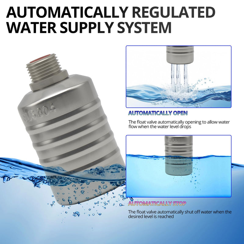 [Australia - AusPower] - HXH 304 Stainless Steel NPT Auto Water Level Control Float Valve, 1/2" to 3/4'' Water Level Automatic Control Float Valve for Water Towers, Pools, livestock Tanks, Etc (Pack of 2). 