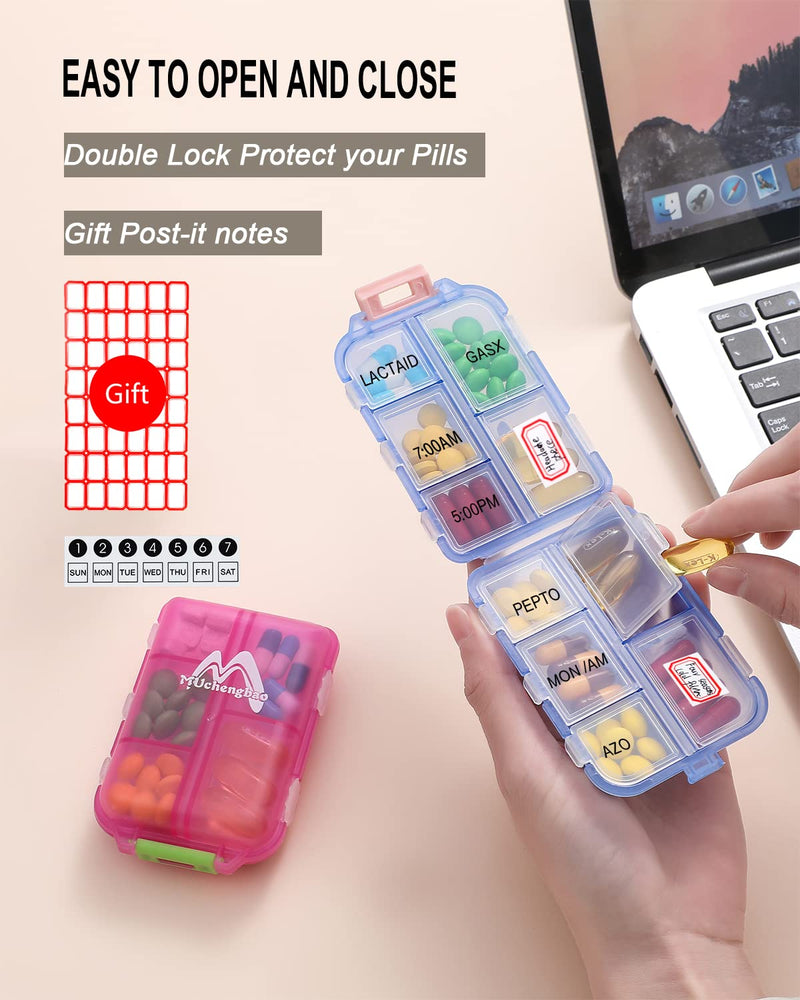 [Australia - AusPower] - 4PS Travel Pill Organizer with 164 Slice Labels?10 Compartments Travel Pill Box Portable Folding Small Pill Case Daily Pill Container Used for Carry Storage Medicine Organizer by M MUchengbao Dark Red + Gray + Pink + Blue 