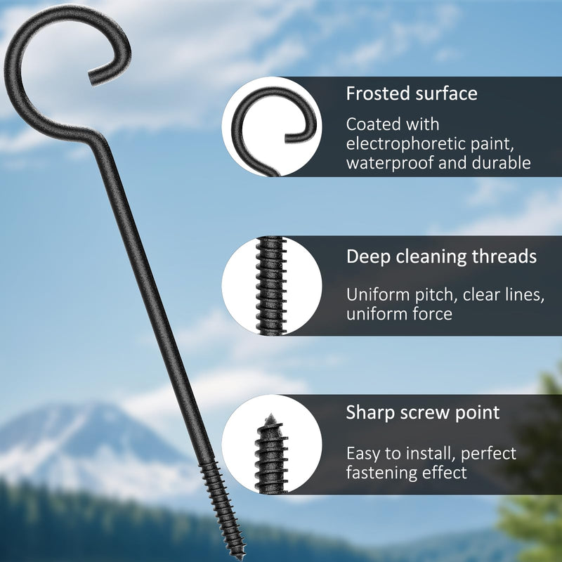 [Australia - AusPower] - Screw Hooks for Hanging 9in,10Pcs Long Crew-in Hooks,Ceiling Hooks for Christmas Lights and Curtain Hooks,Kitchen Hooks,Plants Hanger Outdoor/Indoor Hooks Black 10Pcs Black 
