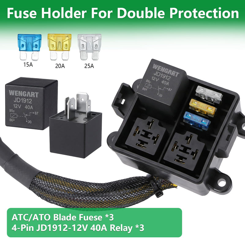 [Australia - AusPower] - Wengart 12V Compact Pre-Wired Fuse Relay Box WG33K, 3-Way Power Distribution Center with 40A JD1912 Relays & ATC/ATO Fuses, IP65 Waterproof Harness for Motorcycle, UTV, ATV, Marine & DIY Wiring, Black 3Relays3Way 
