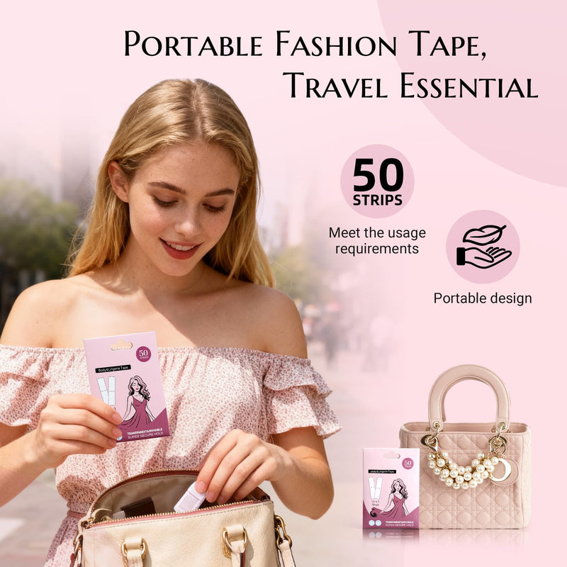 Fashion Tape for Women – Strong Hold Double-Sided Clothing Tape, Invisible Body Adhesive for Clothing, Skin-Friendly Fabric Tape for Secure All-Day Wear 0.53in*3.05in Clear