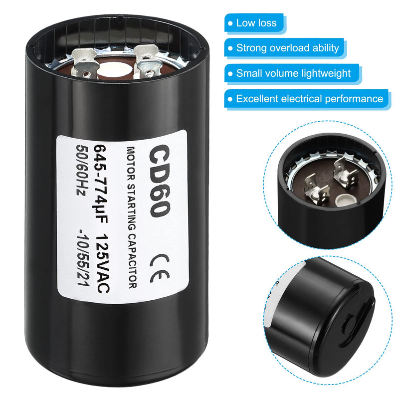 [Australia - AusPower] - PATIKIL Motor Start Capacitor, 2 Pack 645-774uF/Mfd 125V 50/60Hz CD60 Run Capacitor for Electric Motor Starts Running 
