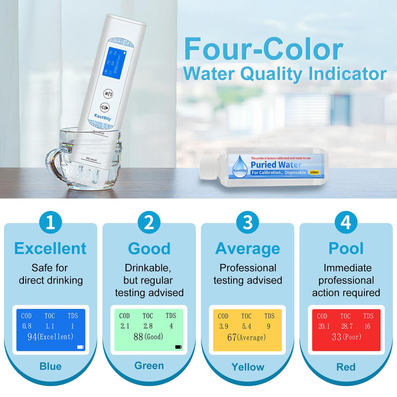 [Australia - AusPower] - 6 in 1 Digital Water Tester for Drinking Water, Lab Grade TOC/COD/EC/UV275/Temp/TDS Meter Digital Water Tester and Calibration Solution for Home, RV, Camping, Well, Tap Water 6 in 1 Water Tester with Solution 