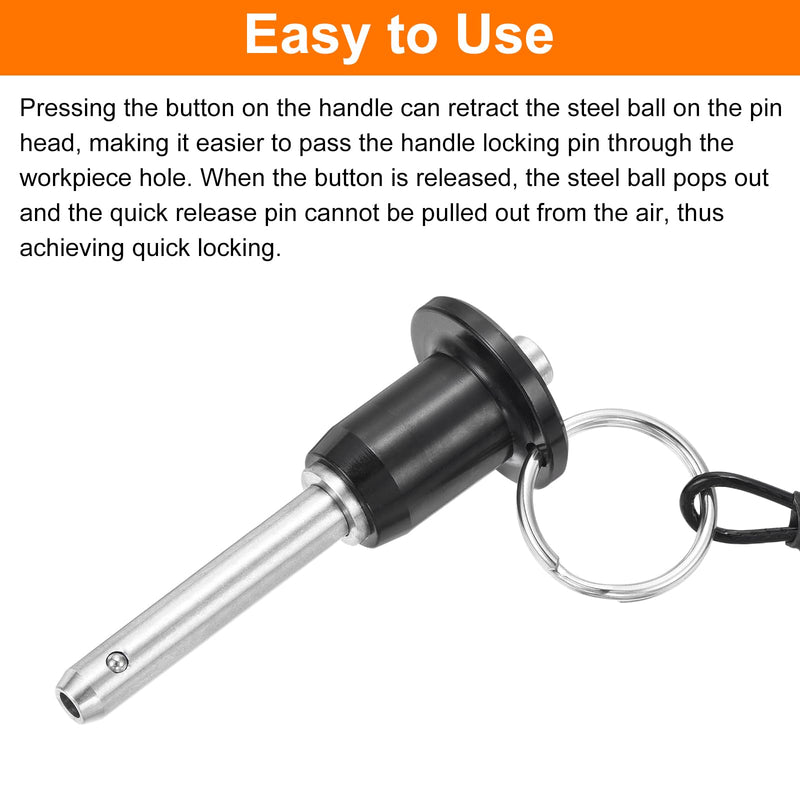 [Australia - AusPower] - uxcell 2 Pcs Quick Release Pin, 1/4" x 1.42"(Dia. x L) Ball Locking Pin with Push Button 304 Stainless Steel Ring Handle Locking Pin with Wire for Audio Bimini Top Marine, Silver 1/4" x 1.42" 