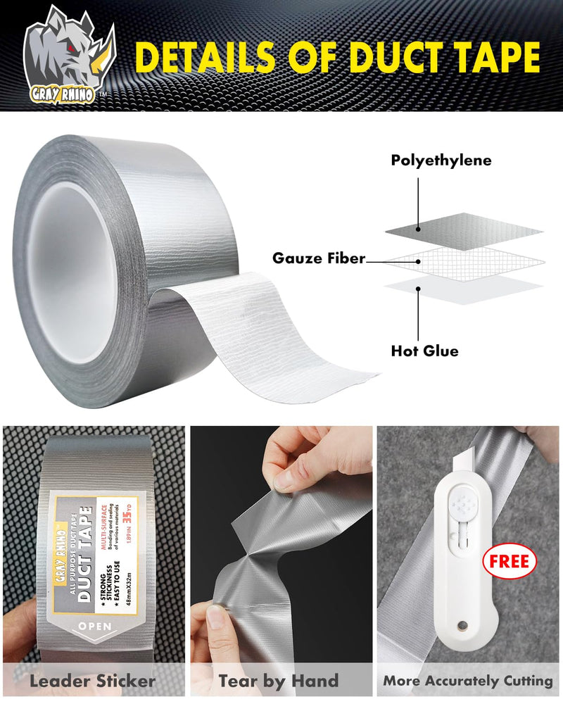 [Australia - AusPower] - Duct Tape Heavy Duty Waterproof 1.88in 105ft/35yd Tearable with No Residue Strong Adhesive Duct Tape for Packaging Tape Indoor&Outdoor Repair Blackout Tape (1, Silver) 