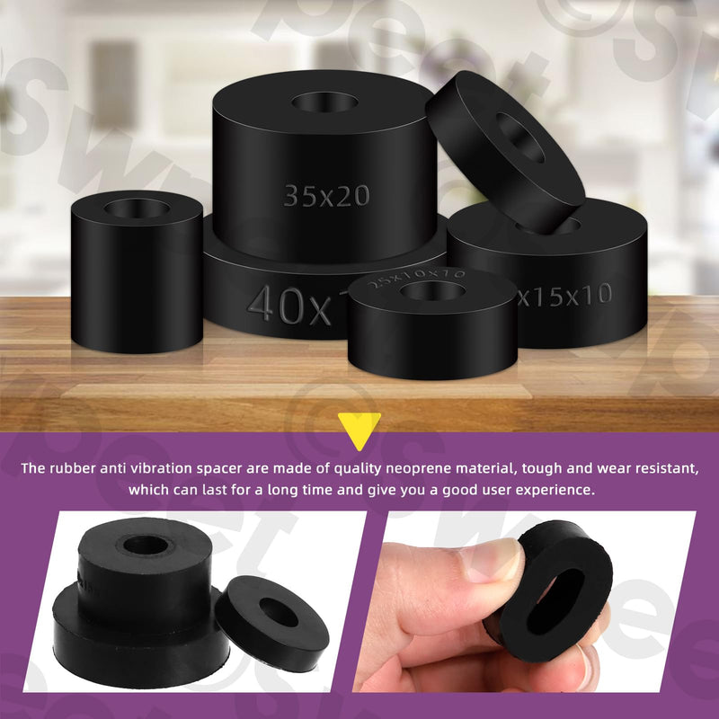 Swpeet 30Pcs 6 Sizes Round Spacer Assortment Kit, 10/12mm Anti Vibration Black Rubber Washers Kit, Neoprene Spacer Multi Purpose Thick Rubber Grommets for Home and Car Accessories Styles NO.3