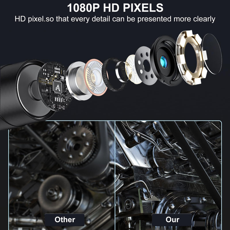 HANMATEK Industrial Endoscope, 4.3-Inch TFT Screen, 16.5ft Flexible Cable, IP67 Waterproof, 8mm Camera with Adjustable LED Lights, USB-C Charging, 4 Hours Battery Life, 180° Rotating Display IE01