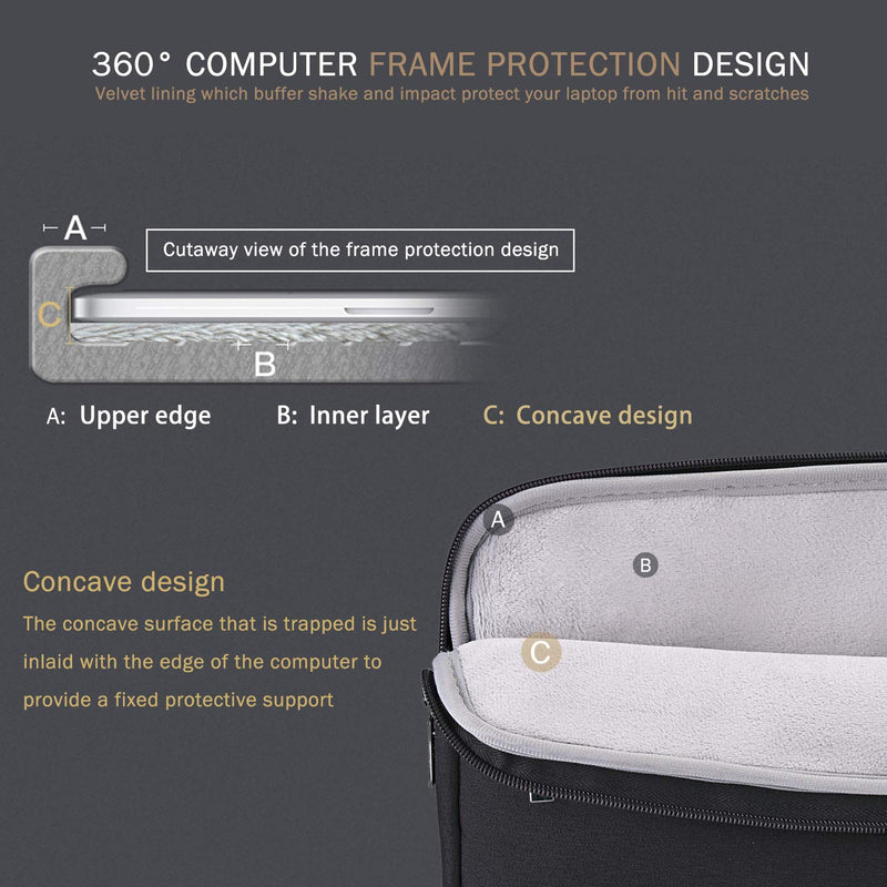 [Australia - AusPower] - Voova 13 13.6 Inch Laptop Sleeve Case Compatible with MacBook Air/MacBook Pro 13 M2/M1,13.5 Surface Laptop 5/4, Surface Pro X / 9/8, iPad Pro 12.9, Waterproof Computer Bag Cover with Handle, Black 12.6-13.6 Inch 