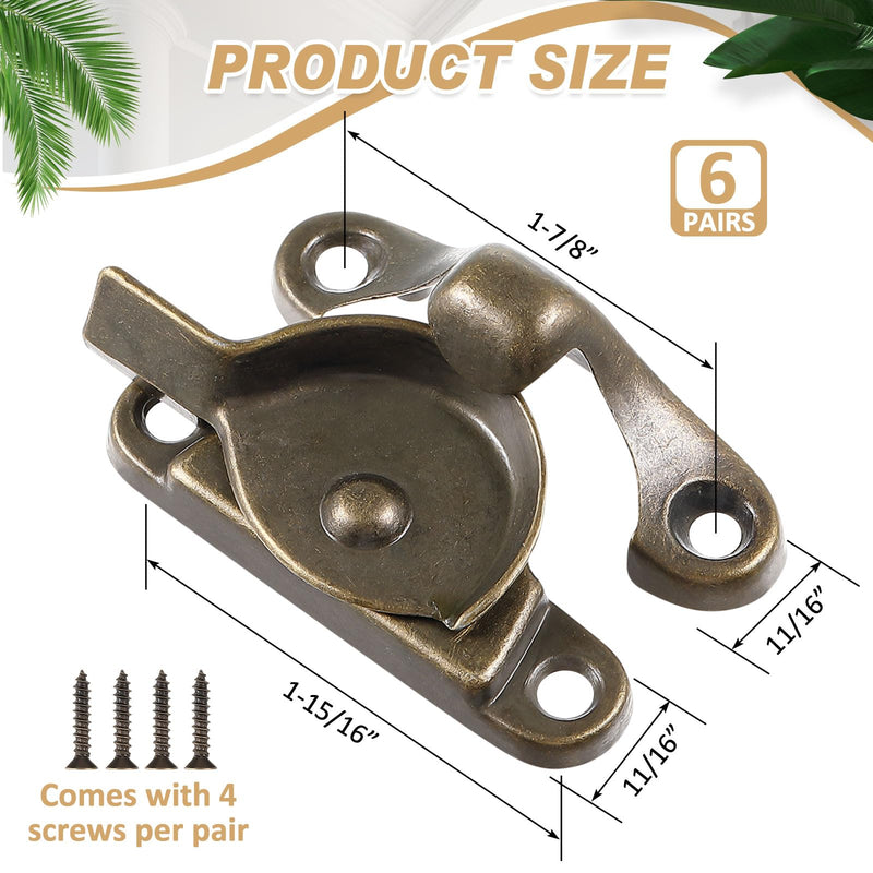 Hicarer Zinc Window Sash Lock Casement Window Lock 1-15/16 and 1-7/8 in. Hole Centers, Window Locks Security Replacement for Single/Double Hung Wood Windows(Antique Brass,6) Antique Brass 6