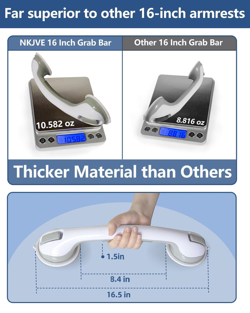 2 Pack 16.17” Grab Bars for Bathtubs and Showers, Shower Handles for Elderly Suction Cup Grab Bars for Shower Wall Heavy Duty, Safety Grab Bar for Seniors Suction Bathroom, No Drilling 2 pack 16.17 inch Gray