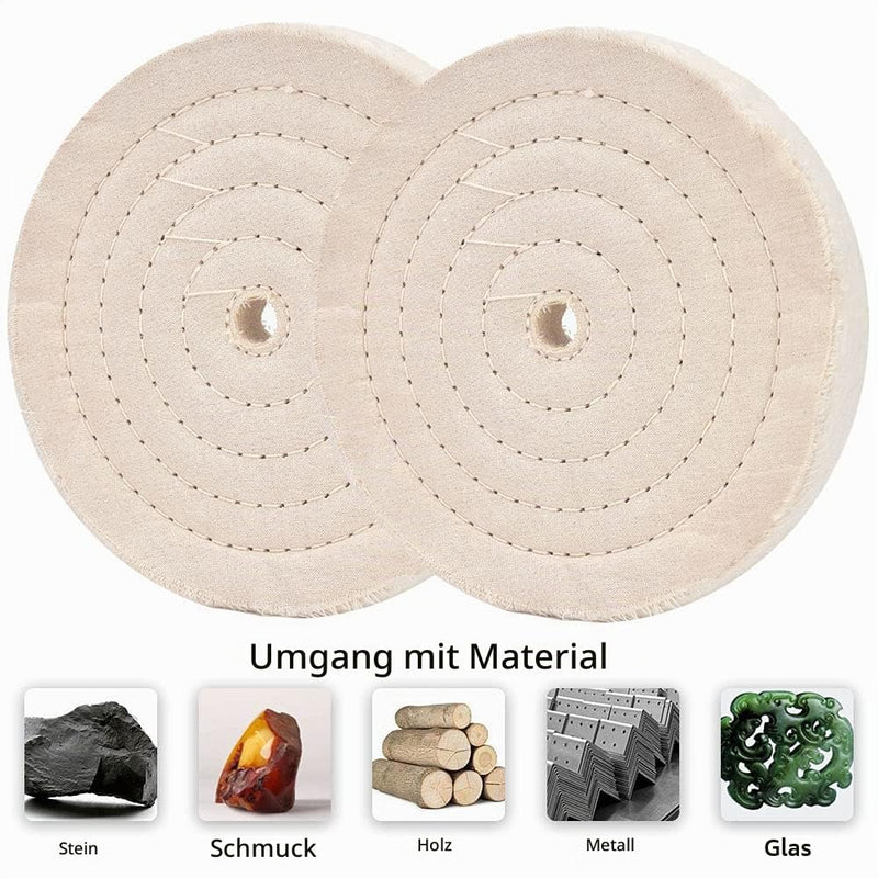 200 mm (70 Layers) Spiral Stitched Polishing Disc Mirror Polishing Disc with 16 mm Bore for Table Grinding Tools, 2 Pieces Polishing Discs Buffing Disc for Grinding Stand