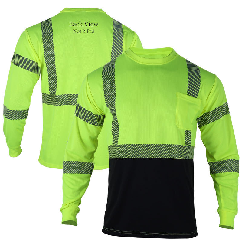 FONIRRA Safety Reflective High Visibility Shirts for Men ANSI Class 3 Hi Vis Long Sleeve Construction Work T-Shirts with Durable Reflective Tape, Yellow 3XL 3X-Large