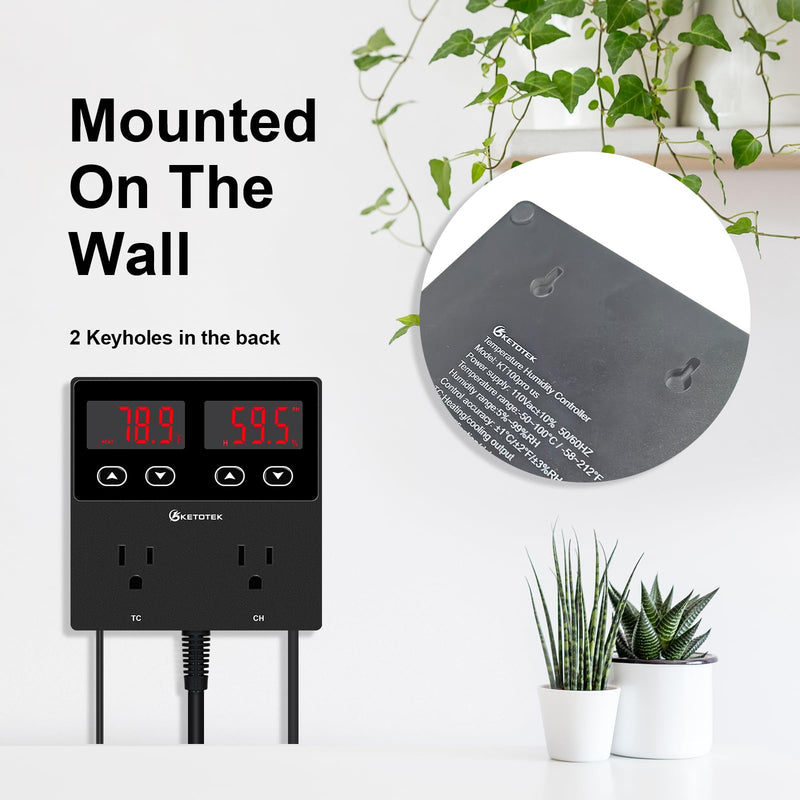 [Australia - AusPower] - KETOTEK Digital Temperature and Humidity Controller Outlet, Reptile Thermostat Plug Dual Stage Pre-Wired for Mushroom Greenhouse Homebrew 