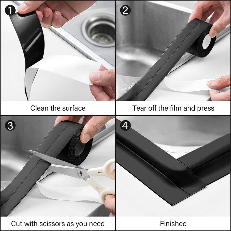 [Australia - AusPower] - 3 Rolls 1.5 Inch Caulk Tape Black Toilet Caulking Strip Self Adhesive Caulk Strip Bathroom Caulk Tape Sealing Strip Bathtub Tape Peel and Stick Caulk Strip, 10.5 Feet Each Roll 